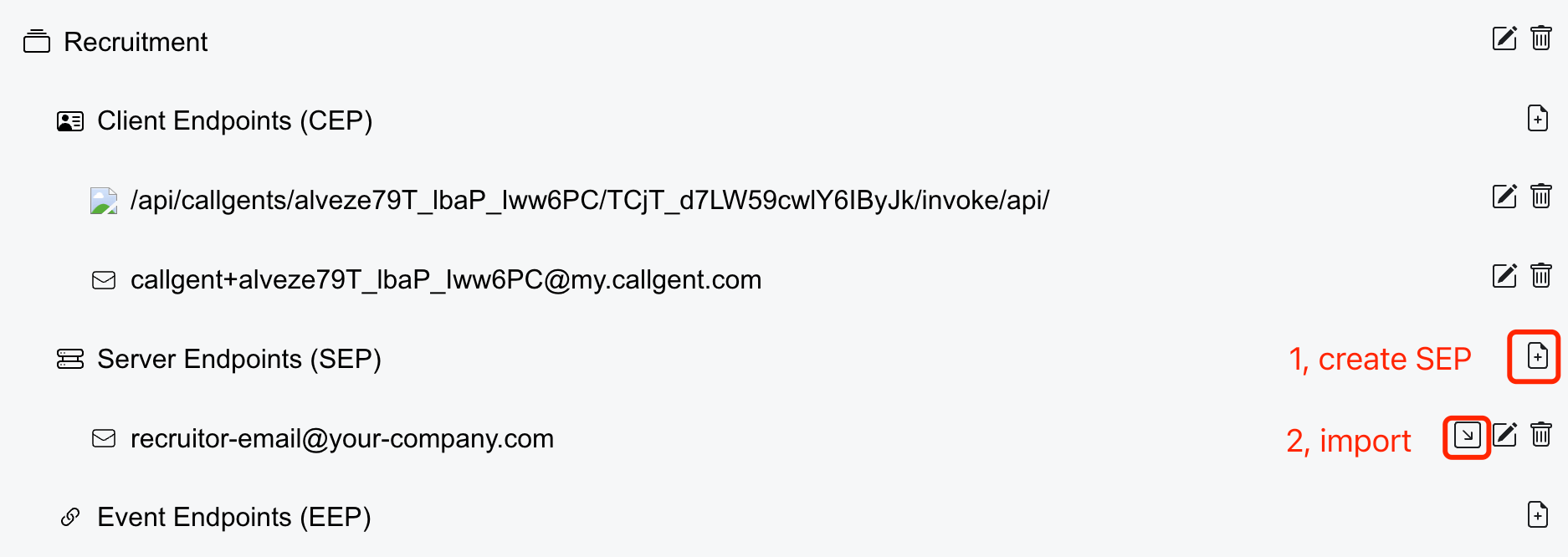 Create an SEP Create an SEP, then import API